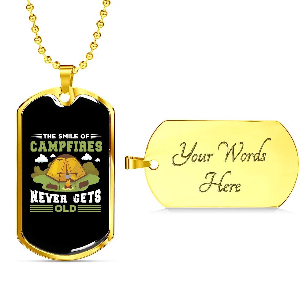 Camper Necklace Campfires Never Gets Old Personalized Engraved Gold Dog Tag Nec